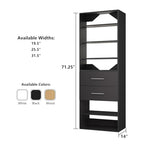 ROOMTEC Modular Closet System, 19.5" 2 Drawer Shelf Closet Tower Wall-Mounted Closet Organizer, Wooden Tower for Walk-In Closets, Wardrobe Storage Kit, Black - size: 19.5" Wide, style: Model 11