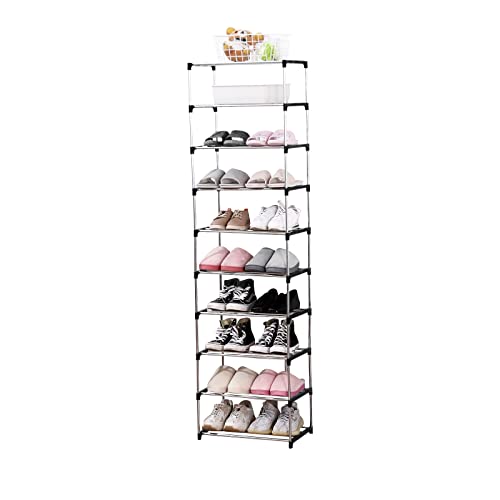 Jucaifu Stackable Small Shoe Rack, Entryway, Hallway and Closet Space Saving Storage and Organization (10-Tier, Black) - color: Black, size: 10-Tier