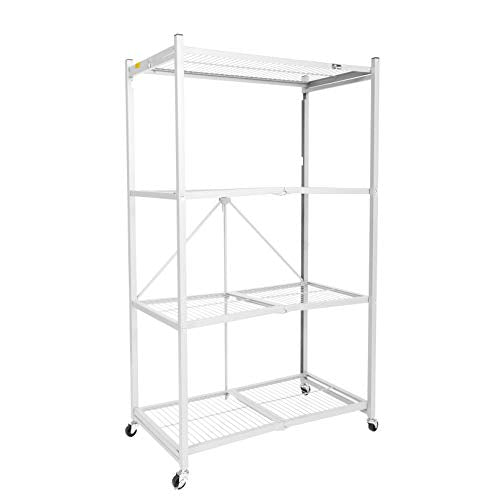 Origami R5 4-Shelf Heavy-Duty Folding Storage Rack, White - Large Foldable Metal Shelving Unit with Wheels for Garage, Pantry, Basement, Laundry Room or Warehouse - color: White, size: 1-Pack