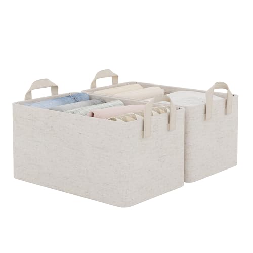 StorageWorks Storage Bins, Shelves Baskets for Organizing, Fabric Closet Organizers with Handles, Metal Frame, Beige-Cotton-linen, 2-Pack - color: Beige（Cotton-linen）, size: 14 ¾" L x 10 ¼" W x 8 ¼" H