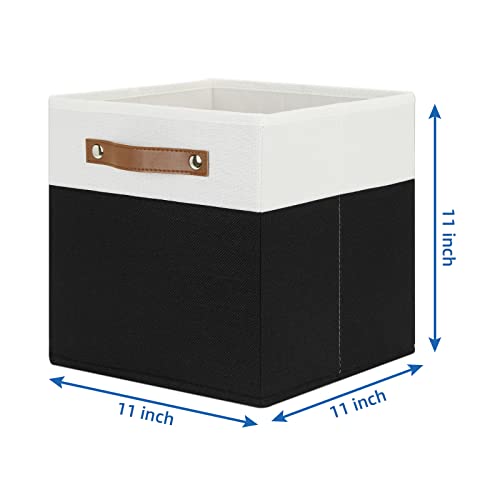 Temary 11 inch Cube Storage Bin 4 Pack Fabric Storage Cubes for Home, Fabric Storage Bin Storage Cube Bins with Leather Handles(White&Black) - color: White&Black, size: 11×11×11