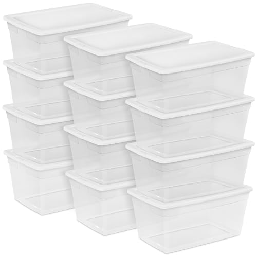 Sterilite 12-Pack 90 Quart Storage Box, Stackable Clear Plastic Bins with Snap-On Lids - Heavy-Duty Organizing Containers for Closet, Bathroom, and Office - size: 90 Quart, style: 12