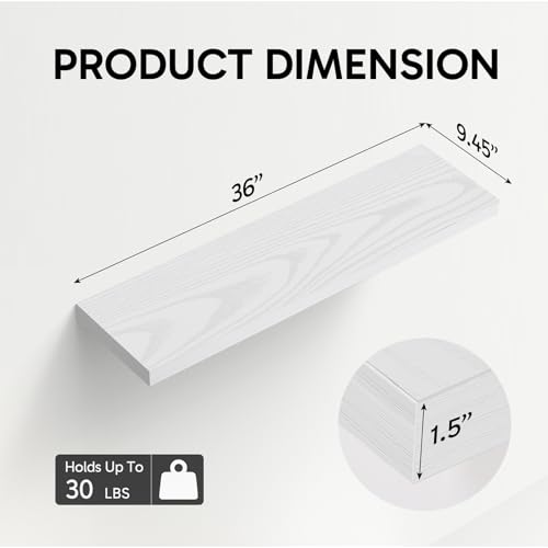 BAYKA Floating Shelves for Wall, 36 inches Long Wall Mounted Rustic Wood Shelves for Bathroom, Bedroom, Living Room, Kitchen, Office, Hanging Shelf for Books/Storage/Decor(White,Set of 2) - color: C. White - Modern Minimalist Style, size: 36inches