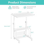 WINAZ Small Bedroom Laptop Rolling Desk - 24" White Mobile Kids Desk with Wheels for Small Spaces, Height Adjustable C Shaped Side Table with 2-Tier Storage Shelves - color: White