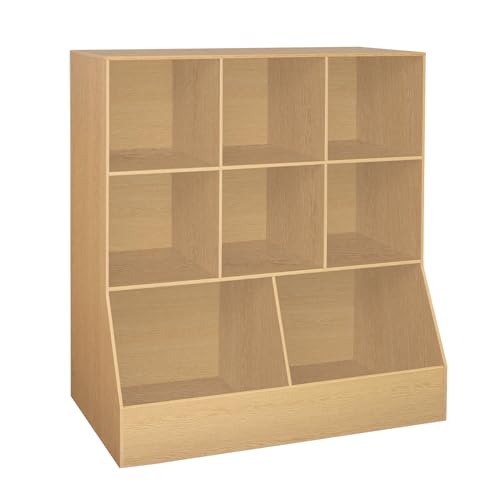 DINZI LVJ Toy Storage Organizer, Kids Bookshelf, Wood Toy Storage Cabinet, 3-Tier 8 Cubby Children Bookcase, 39.4" L Toddler Book Shelf for Playroom, Living Room, Nursery, Hallway, School, Natural - color: Natural, size: 3-Tier 39.4"