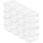 Sterilite 16 Pack Storage Box, 58 Quart Stackable Tote, Clear Plastic Container with Secure Snapping Lids for Home and Office Organization, White - size: 58 Quart, style: 16
