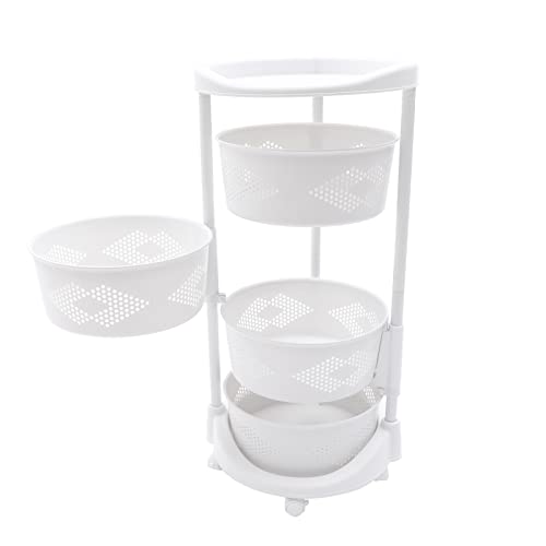 4 Tier Rotating Storage Shelf with Lockable Casters, Circular Rotating Basket Large Storage Rack with 360° Wheels 180° Rotating Multi-Layer Kitchen Storage Shelf (4 Tier) - size: 4 Tier