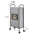 ELYKEN Slim Laundry Hamper with Lid, 50L Small Rolling Laundry Basket on Wheels, 7.9” Narrow Dirty Cloth Cart with Removable Inner Bag for Small Bathroom, Bedroom, Grey - style: Grey-50L