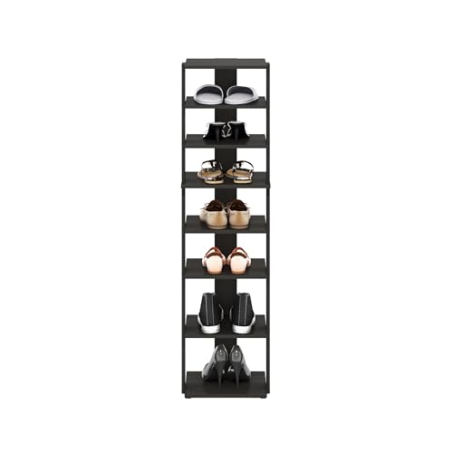 Furinno Compact Vertical Shoe Rack, 8-Tier Narrow Shoe Organizer, Free Standing Shoe Storage, Shoe Shelf for Boots, Sneakers, 12 x 12.6 x 46.7, for Closet, Entryway, Office, Garage, Espresso - color: Espresso, size: 8-Tier, 46.7 Inch