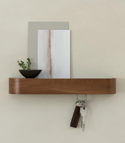 Kazai. Key Holder 'Toke' | Minimalist Key Hook Design from Berlin | Modern Key Holder Wall Mount with Wooden Shelf | Key Rack for Wall as Entryway Organizer | Walnut - color: Walnut, size: 8 Hooks