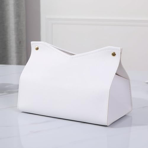 1PCS PU Leather Tissue Box Cover, Rectangle Facial Paper Organizer Dispenser, Modern Tissue Case Holder for Vanity Countertop Nightstands Living Room Office Desk Car (White) - color: White
