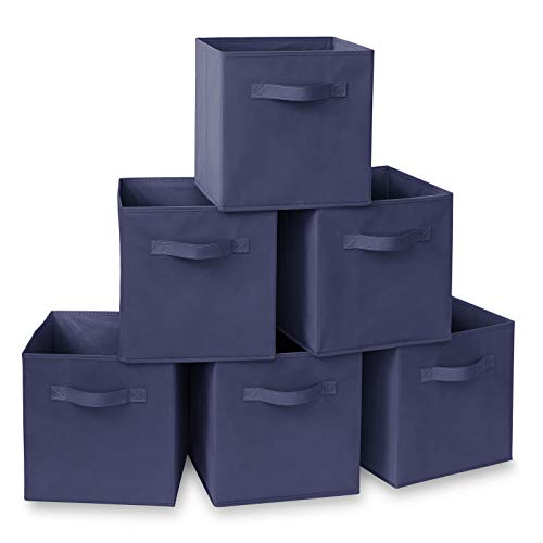 Casafield Set of 6 Collapsible Fabric Cube Storage Bins, Navy Blue - 11" Foldable Cloth Baskets for Shelves, Cubby Organizers & More - color: Navy Blue, size: 10.5" x 10.5" x 11"