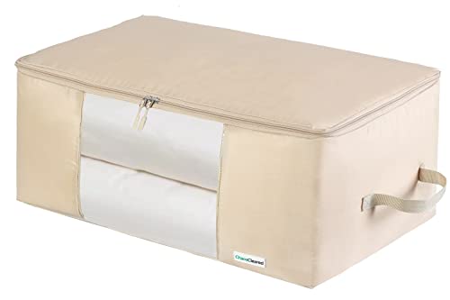 Comforter Storage Bag - Folding Organizer bag for King/Queen Comforters, Pillows, Blankets, Bedding/Quilt, Blanket, Duvet, Mothproof Space Saver; Large Collapsible Organizers, 24"x14"x11" - color: Comforter Bag Beige