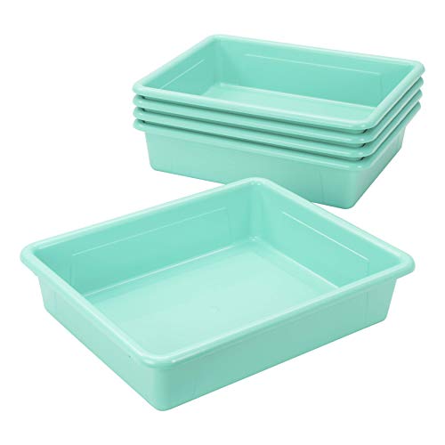 Storex(62522U05C) Letter Size Flat Storage Tray – Organizer Bin for Classroom, Office and Home, Teal, 5-Pack ,10 x 13 x 3 Inches