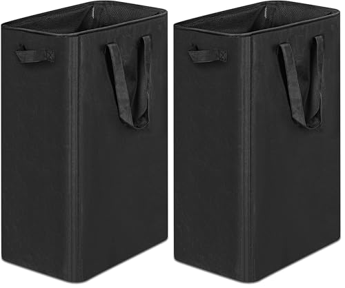 efluky Slim Laundry Basket, Narrow Laundry Hamper with Handles, Collapsible Dirty Clothes Hamper, Tall Laundry Bin for Laundry Room, Dorm and Bedroom, 19.8 Gallon(75L) Black (Pack of 2) - color: Black, size: 75L without Lid (Pack of 2)