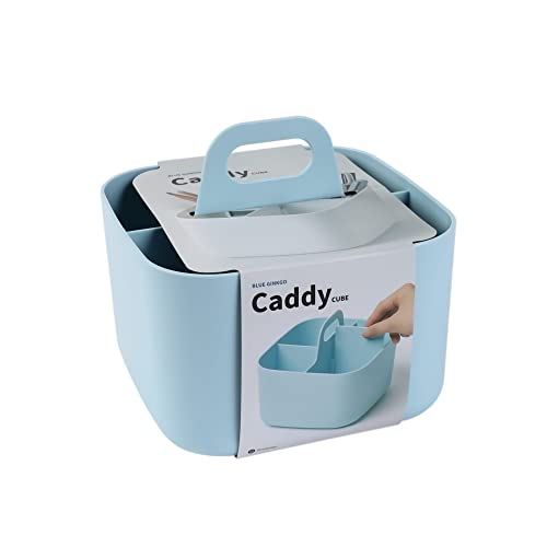 BLUE GINKGO Small Stackable Organizer Caddy – Korean-Made Portable Tote for Bathroom, Office, Crafts, or School Supplies (Square, Blue) - color: BLUE, size: Square