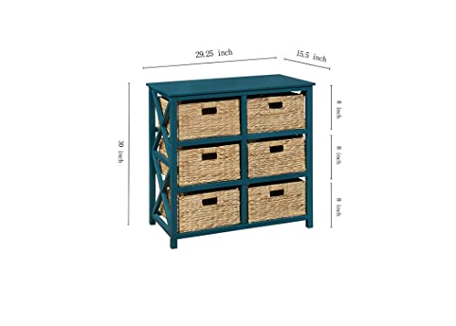 eHemco 3 Tier X-Side End Storage Cabinet with 6 Wicker Baskets, Teal - color: Teal, size: 15.5"D x 29.3"W x 30"H (6 Drawers)