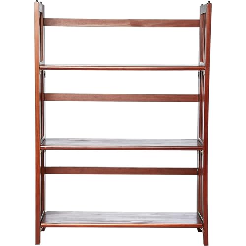 HomeStock 3-Shelf Stackable Folding Office Wood Furniture Bookcase, Contemporary Home and Office Furniture, Sturdy Wooden Shelving Storage Mahogany/27.5 Inch - color: Mahogany, size: 27 5 Inch