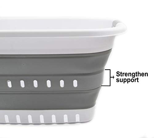 SAMMART 37L (9.77 gallon) Collapsible Plastic Laundry Basket - Foldable Pop Up Storage Container/Organizer - Space Saving Hamper/Basket (1, White/Grey) - color: White/Grey