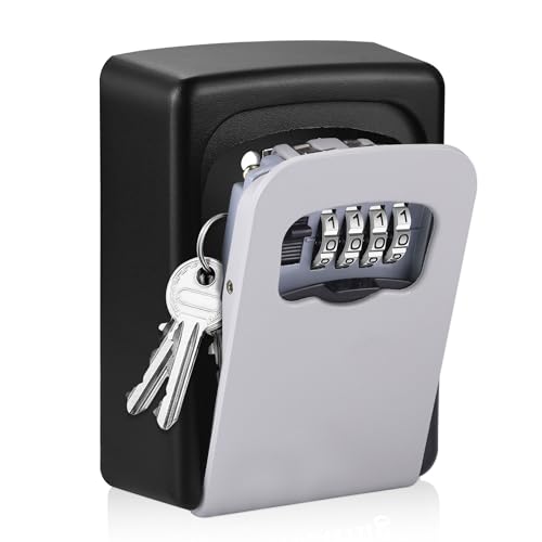 Key Lock Box for Outside - Sturdy and Durable Lock Box for House,5 Key Capacity Lockbox for Keys Outdoor,Waterproof Emergency Spare Lockbox with Resettable Code for Home,Garage,Airbnb - color: 1 pack-Grey