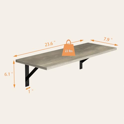 DINZI LVJ Wall Shelves, 23.6 x 7.9 x 6.1 Inch Floating Shelves for Wall, Set of 2, Easy-to-Install Wall Storage Ledges with Sturdy Metal Brackets for Living Room, Bathroom, Kitchen, Gray Wash - color: Grey Wash, size: 23.6 Inch