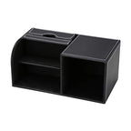 KINGFOM Desk Organizer Office Supplies Caddy Pu Leather Multi-function Storage Box Pen/Pencil,Cell phone, Business Name Cards Remote Control Holder with Small Drawer Black - color: Black