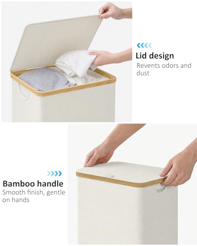 iEGrow Laundry Basket with Lid, 110L Large Laundry Hamper with Handle and Lid, Collapsible Clothes Basket Organizer with Removable Inner Bag for Clothes Toys Towels - Beige - color: Beige, size: 110L