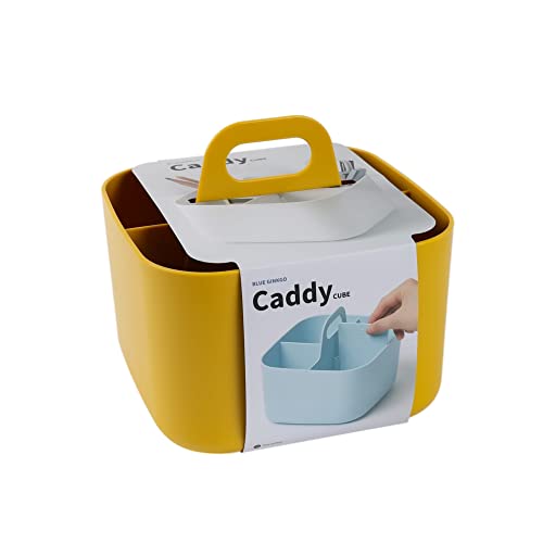BLUE GINKGO Small Stackable Organizer Caddy – Korean-Made Portable Tote for Bathroom, Office, Crafts, or School Supplies (Square, Yellow) - color: YELLOW, size: Square