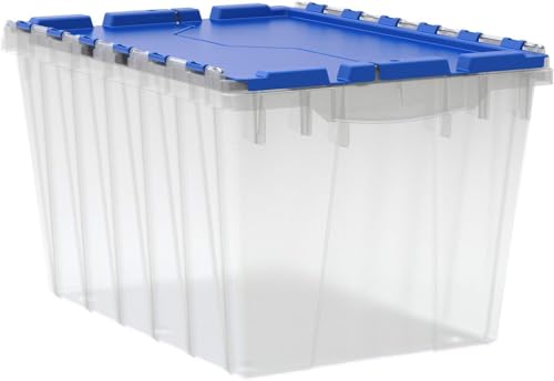 Akro-Mils KeepBox 12 Gallon Storage Container, Nesting and Stackable Plastic Storage Box with Lid Attached, Clear Tote for Garages, Closets, and Moving, 21-1/2" x 15" x 12-1/2", Clear/Blue - color: Clear/Blue, size: 12 Gallons