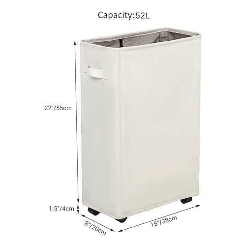 ZERO JET LAG Slim Laundry Hamper with Wheels, Small Laundry Basket for clothes, Rolling Skinny Hampers for Bedroom, Dorm and Laundry Room - 52L Standable Corner Design, (22" Beige) - color: Beige (With Wheels)