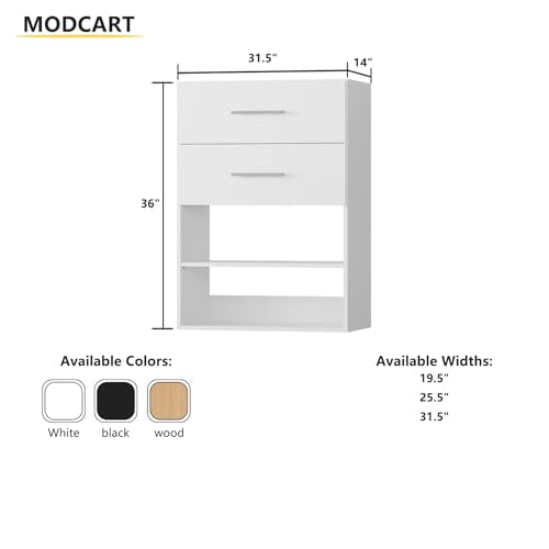 2 Drawer Short Tower Closet Unit, Modular Closet System, Wood Closet System Organizer with Storage for Walk In Closets, Clothing Rack Closet for Hanging Clothes, Bedroom, White, 31.5"W - color: White, size: 31.5" Wide, style: 2 Drawer Short Tower