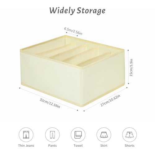 Jeans Drawer Organizers for Clothing, 5 Compartment Wardrobe Storage Box, Washable Clothes Organizer for Folded Clothes, Jeans, Pants, Leggings, t-shirts(Beige) - color: Beige