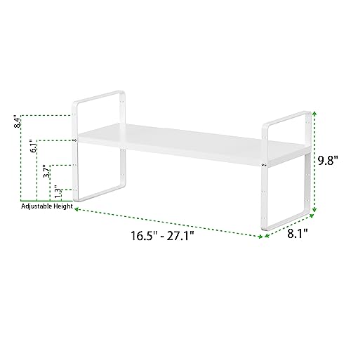 Expandable Cabinet Storage Shelf Stackable Organizer Rack for Kitchen Bathroom Pantry Spice Cupboard Countertop Home Office Desk Heavy Duty Nonslip White Small 1 PACK - color: Smooth White, size: Small - 8.1"D - 1 Pack