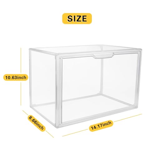GUDEMAY Clear Stackable Plastic Storage Bins with Magnetic Lid, Dustproof Book & Cosmetic Display Cases, Large Figures Collectibles Showcase, Shoe Box, Protection Organizer (L, Count, 5) - size: L