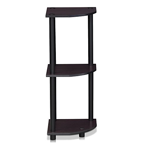 Furinno TURN-N-TUBE Corner Shelf, 3-Tier Corner Bookshelf, Display Storage Shelves with Open Shelves, for Organization and Storage, Living Room, Home Office, Garage, Dark Walnut - color: Dark Walnut, size: 3-Tier Round Tube