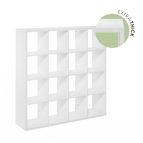 Furinno Cubicle Book Shelf, 16-Cube Bookshelf, Extra Thick Frame Reversible Tall Wide Bookcase with Open Back, 14.6 x 57.8 x 58, for Living Room, Bedroom, Home Office, Plain White - color: Plain White, size: 16-Cube