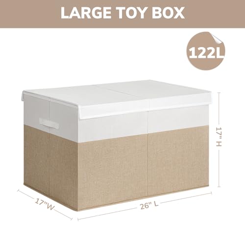 INDRESSME 26"x17"x17" Large Toy Box, Toy Storage Organizer Collapsible Storage Bins with Lids Toy Chest for Nursery, Playroom, Living Room, Toy Baskets Storage Kids, Boys Girls (Beige & White) - color: Beige & White, size: 26"x17"x17"
