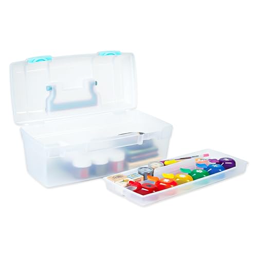 ArtBin 6937AG Essentials Lift-Out Tray Box, Portable Art & Craft Organizer with Handle and Tray, Clear/Aqua - color: Aqua Mist Latches
