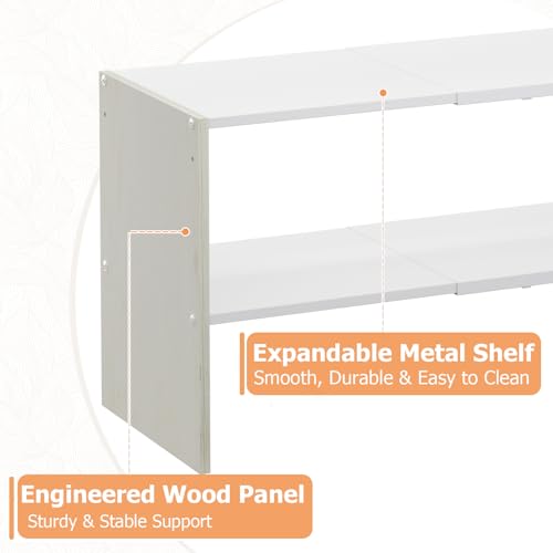 X-cosrack 2-Tier Shoe Rack Organizer for Closet, Expandable and Adjustable White Shoe Rack, Stackable Iron Wood Combination Shoe Storage Shelves for Closets, Entryway, Small Space, Hallway, Garage - size: 1 Pack 2 Tier