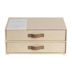 Bigso Birger 2 Drawers - Desktop Drawers for A4 and Letter Size Papers and Documents - Tabletop Drawers with Leather Handles - 13.1 in x 10 in x 5.7 in - Cream - color: Cream