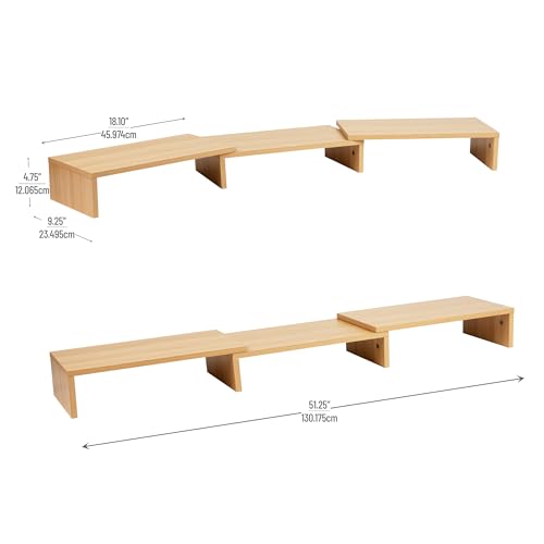 Mind Reader Dual Monitor Stand, Desktop Organizer, Laptop Riser, Office, MDF, 51.25"L x 9.25"W x 4.75"H, Brown - color: Brown