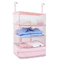 Hanging Travel Closet Organizer Suitcase Shelves Portable Carry on Closets for Hanging Packing Cubes Storage,XL,Pink