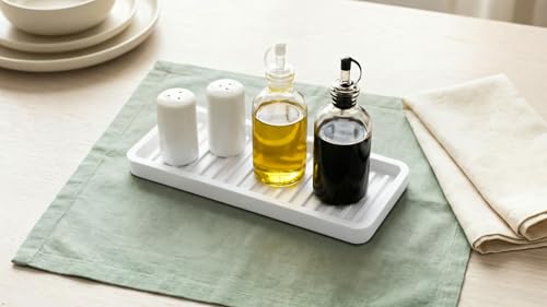 Happitasa Silicone Sink and Surface Organizer Tray, Sponge Holder, Vanity Tray, Trivet, Heat Safe, Dishwasher Safe, for Bathroom and Kitchen Organization (White, 9"x3.5") - color: White, size: 9" x 3.5" x 0.6"