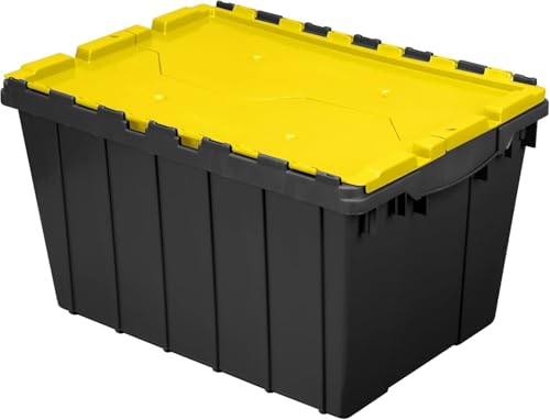 Akro-Mils KeepBox 12 Gallon Storage Container, Nesting and Stackable Plastic Storage Box with Lid Attached, Organizer Tote for Garages, Closets, and Moving, 21-1/2" x 15" x 12-1/2", Black/Yellow - color: Black/Yellow, size: 12 Gallons
