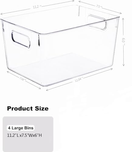 Clear Plastic Storage Bins 8 Pack - Pantry Organizers and Storage, Fridge Organizer for Kitchen, Cabinet, Freezer, Bathroom, Clost, Home Organization - size: 8 Larger + 0 Small