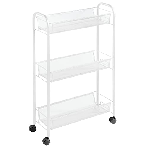 mDesign Steel Rolling Utility Cart Storage Organizer Trolley with 3 Basket Shelves for Laundry Room, Mudroom, Garage, Bathroom Organization - Holds Detergents, Hand Soap - Biro Collection, Black - color: Black
