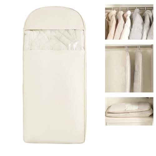 Space Saving Hanging Garment Bag with Self Compression Zipper - Organizer for Closet(Beige,L) - color: Beige, size: L