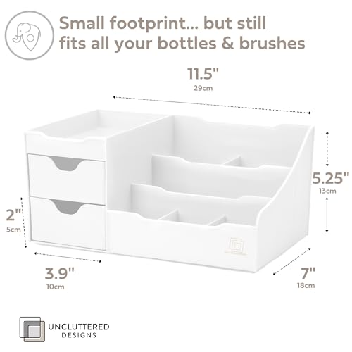 Uncluttered Designs Large Makeup Organizer for Vanity - Countertop Desk With Drawers for Cosmetic, Beauty, Hair, Nail, Perfume & Skincare - Perfect for Bathroom & Bedroom Storage (White) - color: White