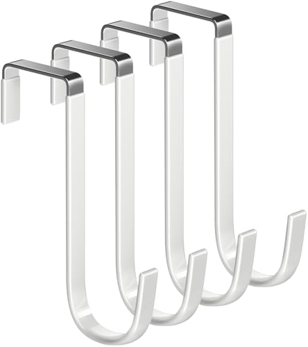 Mars-Rock Over the Door Hooks 4Pcs L=5.5" Fit 1 3/8" Door Steel with White Rubber Coating Hanging Towel Robe Clothing Hanger for Bathroom Room Wreath Ironing Board Holder Cute Thin Single Heavy Duty - color: B: WT 5.5" fit 0.5" to 1 3/8" door 4pcs