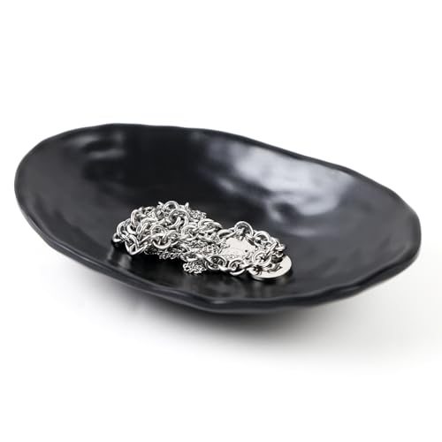Black Jewelry Dish Tray Trinket Decorative Ring Holder Organizer Key Dish Bowl for Entryway Table Office Home Table Decor 7.60 Inch Oval - size: 7.60 Inches
